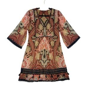 Anthropologie RANNA GILL Paisley‎ Print Mini Dress Size 4 Boho Kimono Sleeve
